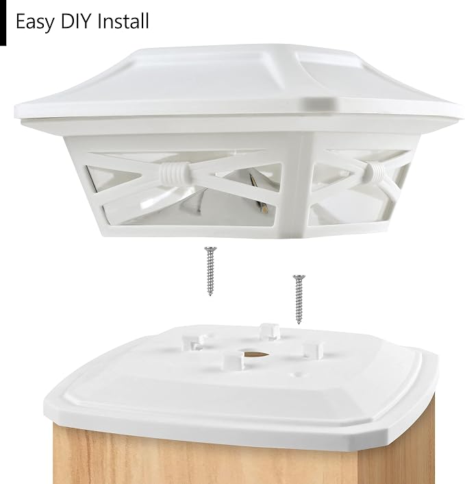 Davinci Flexfit Solar Outdoor Post Cap Lights, 4x4 5x5 6x6, Bright LED, 4PK | Pearl White, Wooden Posts, fence/deck/garden/patio, UV fade-protected plastic, auto-on, 7-8h, cordless, IP44, 25lm warm white