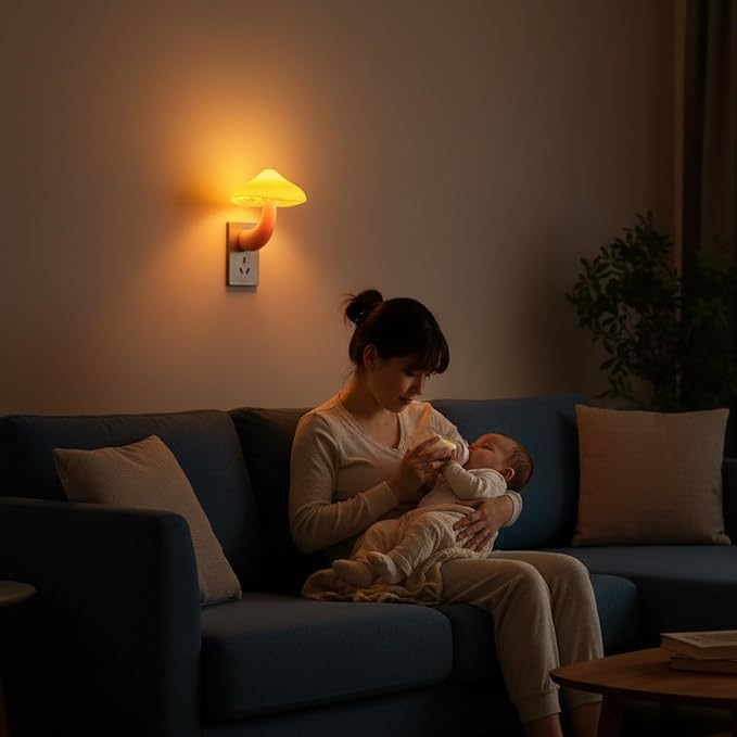 LED Mushroom Night Light Plug in Lamp, Light Sensor Night Lights Plug into Wall, Dusk to Dawn Sensor Night Light for Adults Kids Room Bedroom Bathroom Hallway Kitchen (1, Yellow)