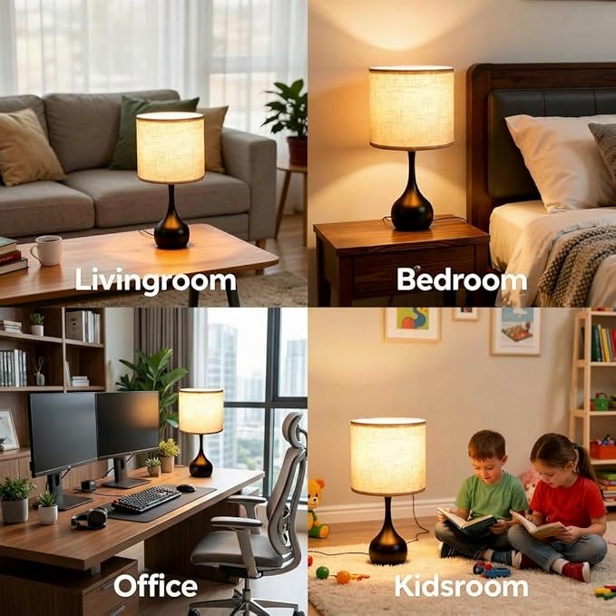 Touch Table Lamp for Bedroom,3 Way dimmable Nightstand Bedside Lamp with Linen Shade,Desk Lamp for Living Room, Guest Room, Home Office