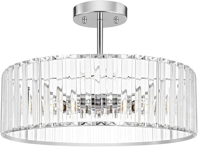 Lxybcce Modern Crystal Ceiling Light Fixture, Semi Flush Mount Ceiling Light, Chrome Hallway Lighting Fixtures Chandelier, Crystal Chandelier for Kitchen Bedroom Dining Room Closet, 5-Light, 16 Inch