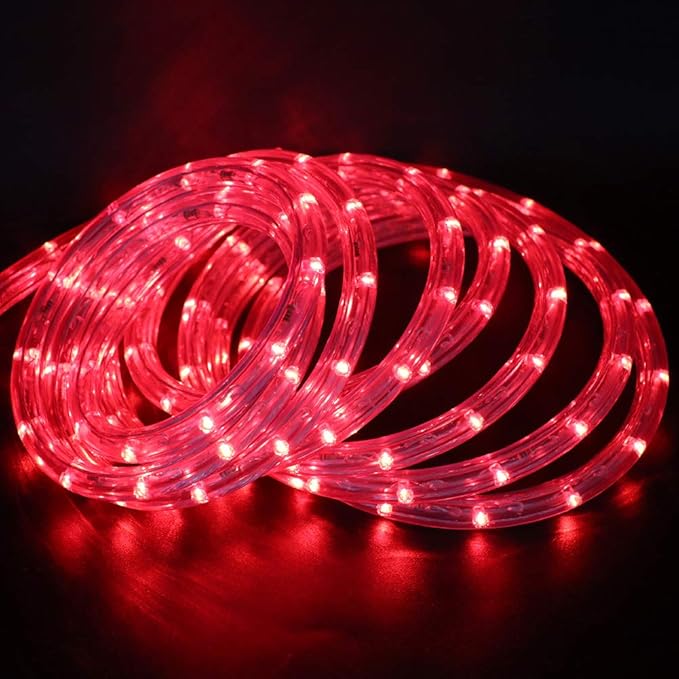 1/2" Rope Light Outdoor, 2-Wire Waterproof LED Rope Light Kit,110V-120V PVC 30 LED/M Tube Lights Strip for Background, Outdoor, Christmas, Home Decoration (16.4ft/5m, Red)
