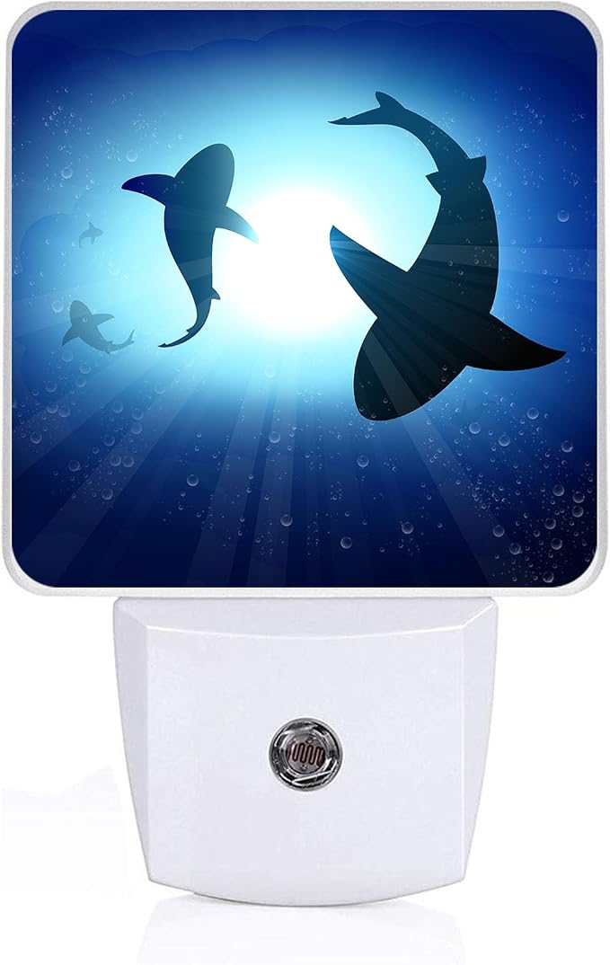 Blue Cute Shark Night Light, Plug-into Wall Fish Sea Ocean Theme Nightlight Lamp with Dusk to Dawn Sensor, Led Lamp 0.5W Energy Efficient for Boys Girls Adults Home Decor