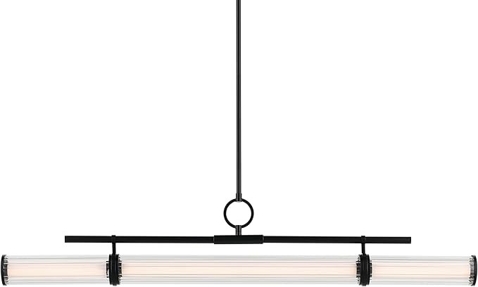 Kichler Riven LED 1-Light Linear Chandelier with Clear Fluted Glass in Black, Sloped Ceiling Compatible, for Kitchen or Dining Room (9.5" x 8" x 48.25"), 52753BKLED