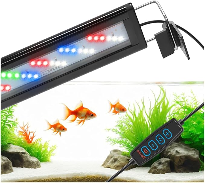 LED Aquarium Light Full Spectrum Fish Tank Light with Dimmer White Blue Red Green LEDs Fish Tank Light with Three Lighting Modes and Extendable Bracket for 16 Inch to 20 Inch Aquarium