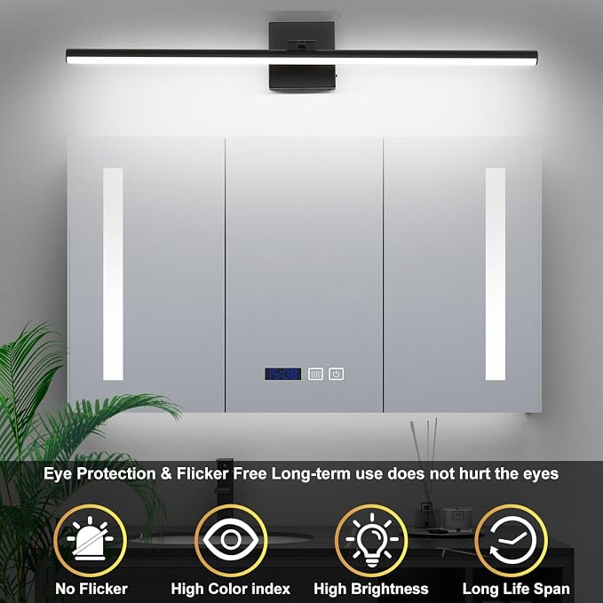 LED Bathroom Vanity Light, Modern Bathroom Light Fixture Over Mirror (3000K/4000K/6000K, Dimmable), Vanity Light Bar with Angle Adjustable, 32 Inch, Black