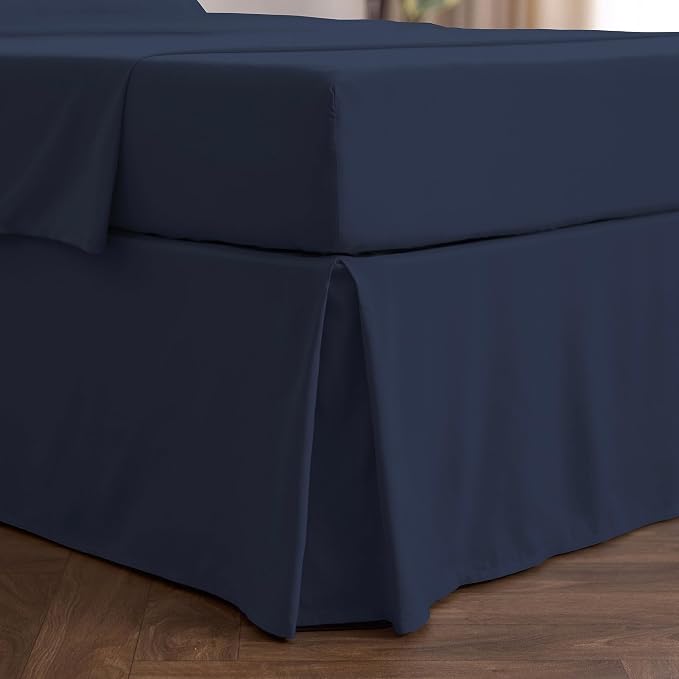 Mellanni Bed Skirt Full Size - Tailored Drop Bed Skirting | 15-Inch Pleated Dust Ruffle - Hotel Luxury Bedding - Wrinkle, Fade, Stain Resistant - 1 Bedskirt (Full, Navy Blue)