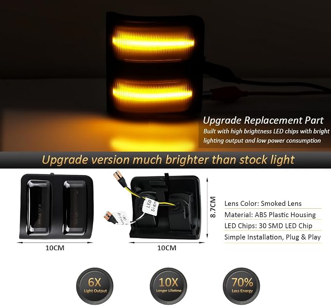 Side Mirror Lights Smoked Lens Amber for 2008-2016 Ford F250 F350 F450 F550 | LED Side Mirror Marker Lights, Amber Turn Signal Mirror Light, Replace OEM Mirror Marker Lamps, Pack of 2