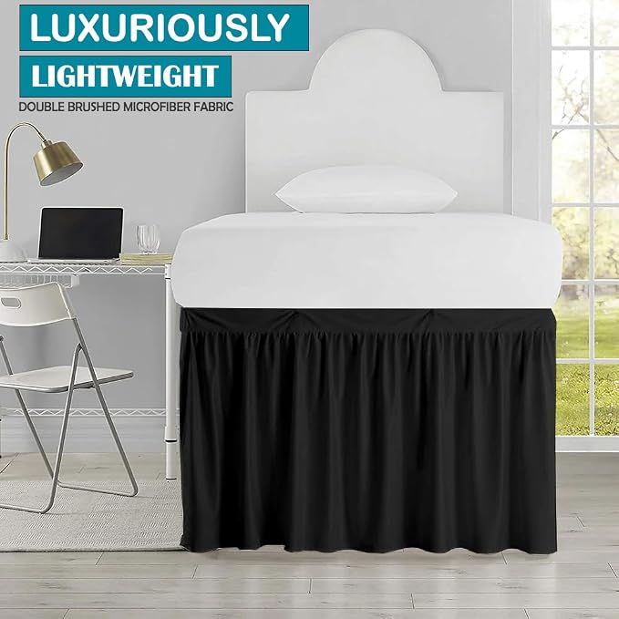 Dorm Bed Skirt, Twin XL, 36" Drop, Black | Soft Microfiber Fabric, College dorm rooms, Hides under-bed storage, Fits 39"x80" Beds, Wrinkle-resistant, Machine Washable