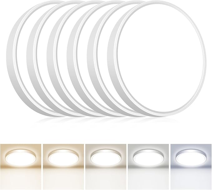 hepside 6PACK Flush Mount LED Ceiling Light Fixture 5CCT 7Inch 15W & 100W Equivalent Closet Light Fixture,Small Round Slim Surface Ceiling Lamp for Hallway,Bathroom,Bedroom,Kitchen,Interior