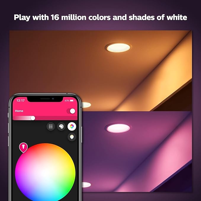 Philips Hue Smart Retrofit Recessed 5/6 Inch LED Downlight, Color-Changing Recessed Lighting, 6 Pack,1100LM, Control with Hue App, Compatible with Alexa, Google Assistant, and Apple HomeKit