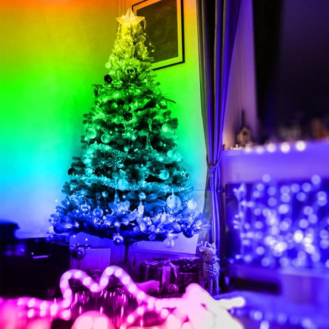 RUISHINE Battery Powered LED Strip Lights 13.2ft, LED Lights Battery Operated Color Changing Music Sync App Remote Control RGB USB Led for TV, Party, Room Decoration