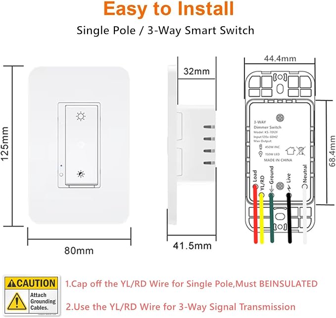 Nexete Smart Dimmer Switch,Single Pole/3-Way,Compatible with Alexa & Google Home,Smart Life App, Voice Control, Schedule,2.4 GHz Wi-Fi, Neutral Wire Required, ETL Certified(Dimmer)