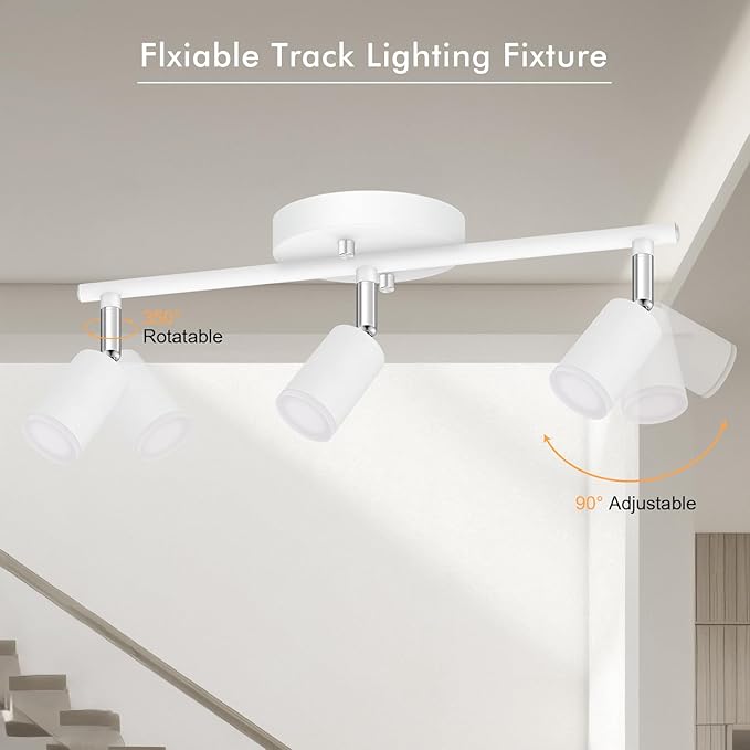 3 Light Track Lighting Fixtures Ceiling, 12W/2700K White Track Lighting with Acrylic Lampshade & Rotatable Light Heads, 20000hrs Lifespan, Modern LED Track Lights Ceiling for Kitchen/Hallyway