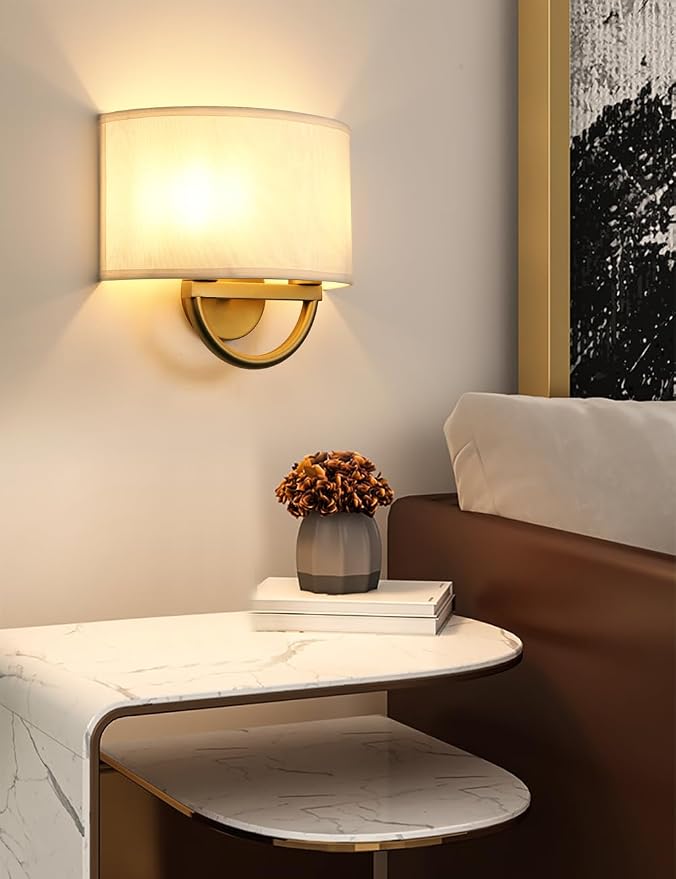 Industrial 2-Lights Wall Sconce Fixture with White Fabric Shade, Double Arm Wall Light Lamps Decor for Hallway Bedroom Living Room Bathroom Stairway