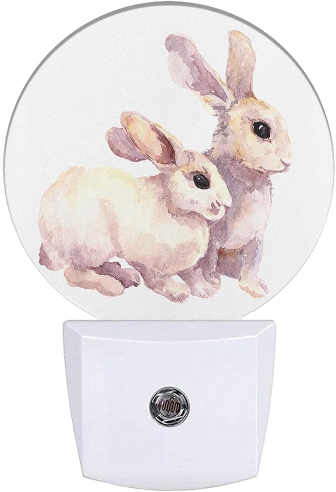 EKOBLA White Rabbit Night Lights Plug into Wall Easter Bunny Ears Night Light Auto Sensor LED Round Lamp for Boys Girls Women Happy Easter Gifts