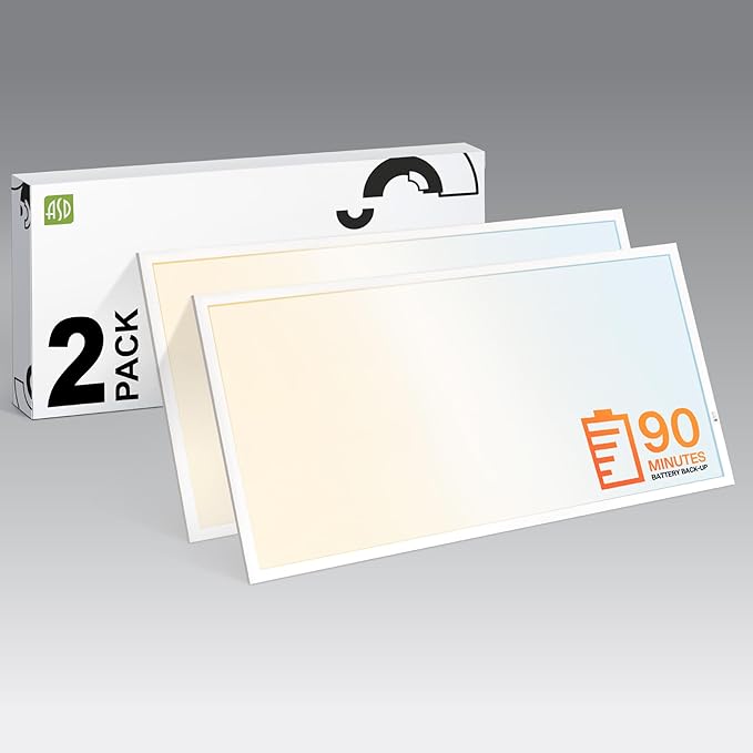 ASD 2 Pack 2x4 LED Flat Panel Light with Emergency Battery Backup - 25/30/40W UL DLC | 5025LM 3500K-5000K 120-277V Dimmable 2x4 LED Drop Ceiling Light Fixture | 2x4 Commercial Lights for Ceiling