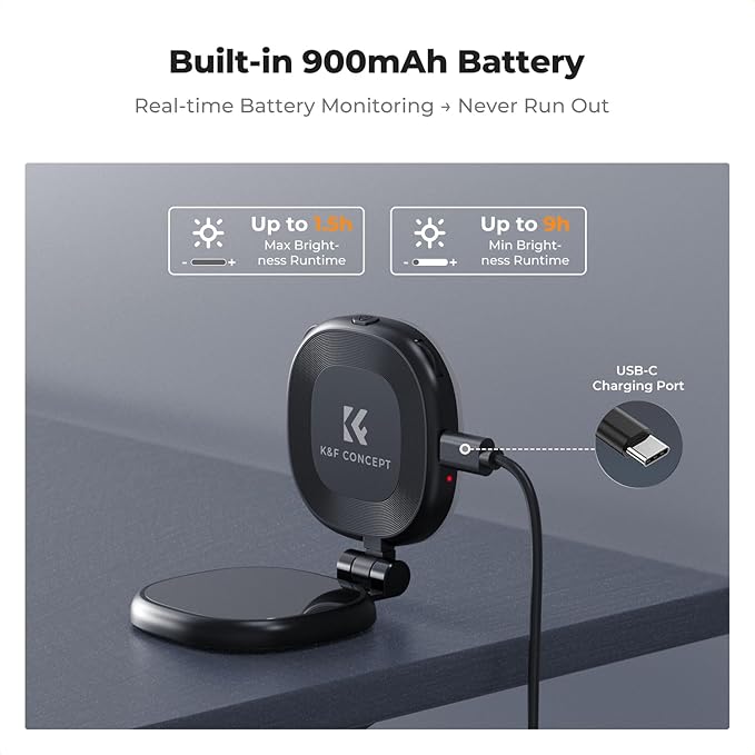 K&F CONCEPT Magnetic Selfie Light with 360°Rotation & Mirror, CRI95+ Foldable Phone Ring Light Compatible with iPhone Magsafe/Android, Portable LED Fill Light for Photography/Vlogging