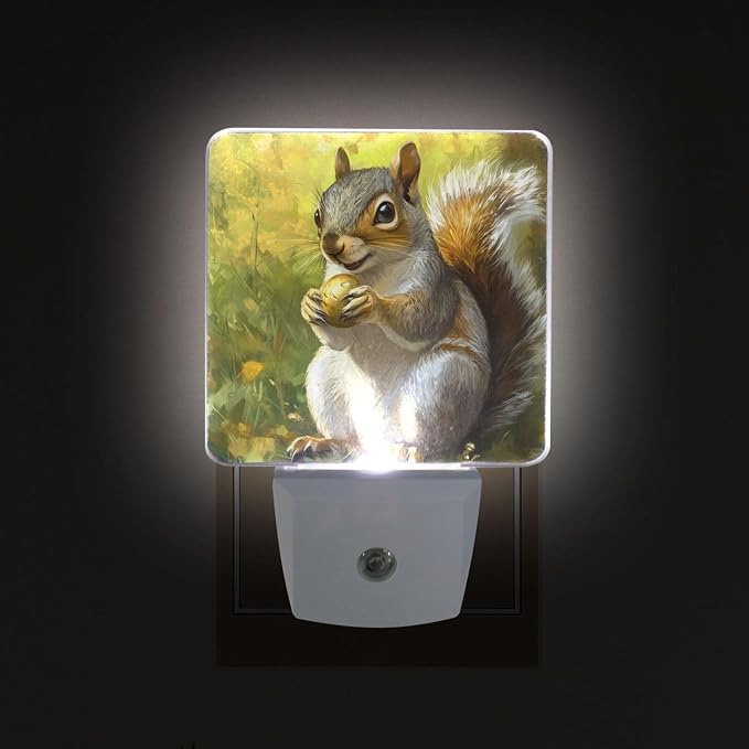 Cute Squirrel Night Light Dusk to Dawn Sensor LED Night Dimmable Nightlight Lights Plug into Wall for Living Room