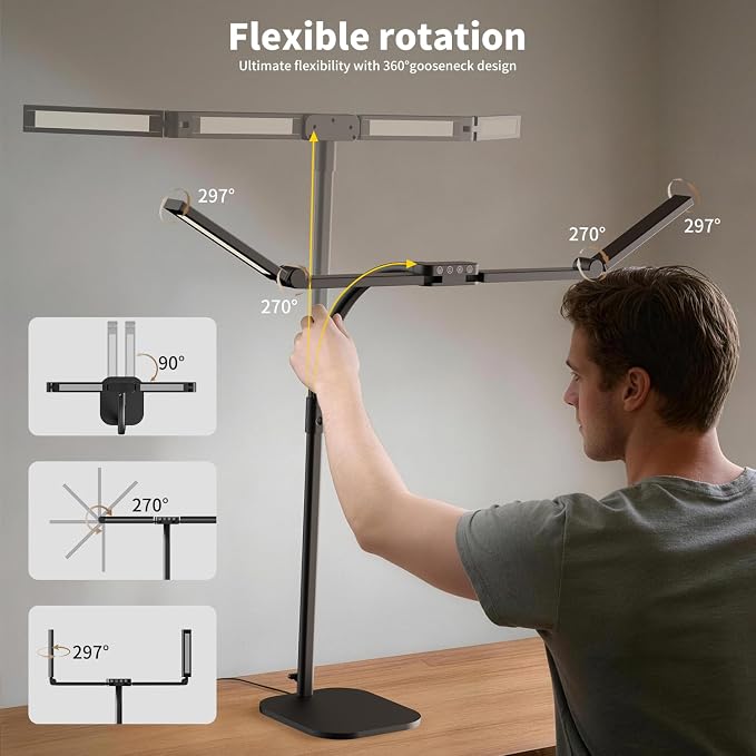 Omorepa 4 Light Bar Design Goose-Neck Desk Lamp with Base,24W Bright Led Tall Overhead Desk Light for Home Office,Eye Care Reading Table Light for Desktop Working,Drafting,Reading