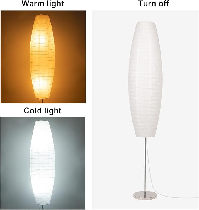 Paper Floor Lamp, Rice Paper Lamp for Living Room, Japanese Floor Lamp Rice Shade for Bedroom, Office& Living Room-Beige(Oval)