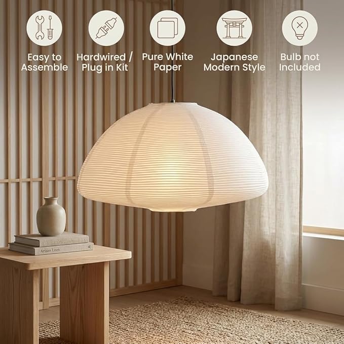 Nogy Rice Paper Lantern Lamp • Paper Lantern with Light - Ambient Lighting with Rice Paper Lamp Shade, Perfect for Home Decor, Easy Installation (Hardwired)