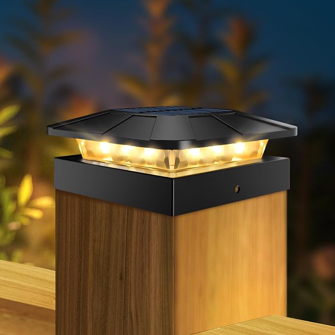 4x4 Solar Post Cap Lights Outdoor with 3 Modes | LED Post Light Solar Powered fit 4×4/3.5×3.5 Wood/Vinyl Posts, Waterproof Fence Posts Lights for Deck Railing Mailbox