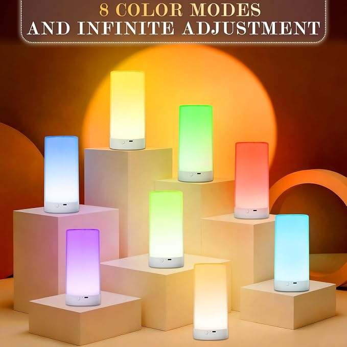 UNIFUN Table Lamp, Touch Sensor Bedside Lamps, Dimmable Warm White Light & Color Changing RGB for Kids Room,Living Room,Camping