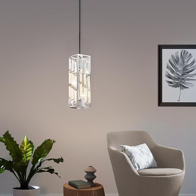 Chrome Pendant Lights, Modern Pendant Light Kitchen Island, 1 Pack Mini Crystal Chandeliers for Dining Room Bedroom Foyer Hallway