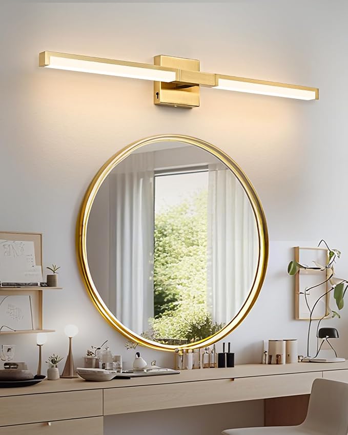 32 Inch Bathroom Vanity Light Fixtures, Gold Modern Light Fixtures Over Mirror, 16W 5CCT Dimmable Wall Light