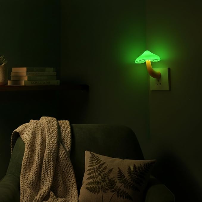 LED Mushroom Night Light Plug in Lamp, 2 Pack Night Lights Plug into Wall, Dusk to Dawn Sensor NightLight for Adults Kids Room Bedroom Bathroom Hallway Kitchen Green