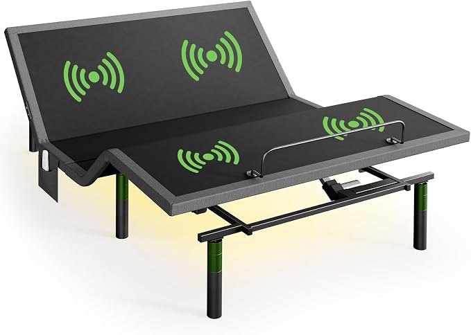 Marsail Queen Adjustable Bed Base with Massage-APP Connects Adjustable Bed Frame with 4 Height Options, 3 Minutes Fast Assembly, Wireless Control Adjustable Bed with Under-Bed Nightlight
