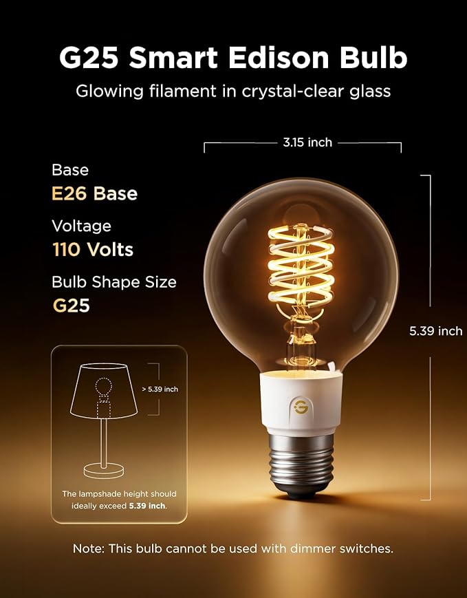 Govee Edison Bulbs, G25 Smart Vintage Light Bulbs, RGBWW, E26 Base 4 Pack | RGBWW and Tunable White, Compatible with Matter, Alexa & Google Assistant, Vanity light bulb for Living Room Kitchen