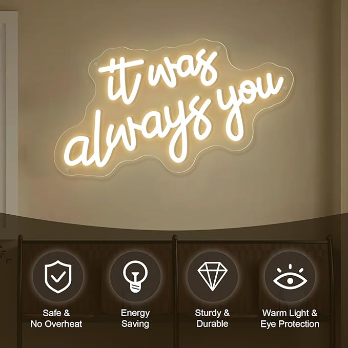 It's Always You Neon Sign Warm White Wedding Neon Signs USB Powered LED Signs for Bedroom Wall Decor Light up Signs for Festival Anniversary Valentane's Day Birthday