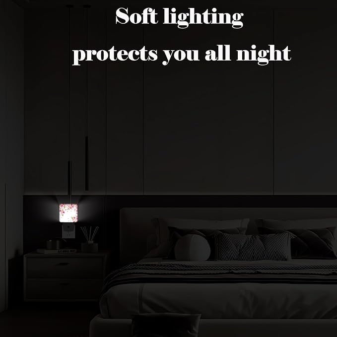 Cherry Blossoms Night Light,Spring Flower Plug Into Wall Decor for Stairway,Hallway,Kitchen,Dusk to Dawn Sensor Nightlights for Boys/Girls/Women/Men Room Gifts