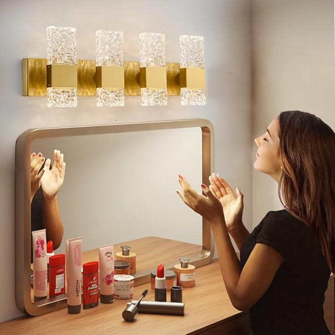 Vanity Lights Fixtures for Bathroom wall Light Over Mirror LED Gold Crystal 40W Brushed Stainless Steel Dimmable Wall sconces for Bathroom Lighting Fixture 3000K