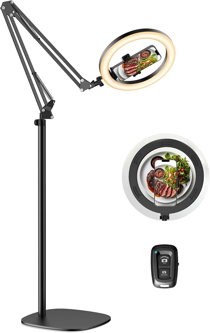 InnoGear 10" 2-in-1 Overhead Selfie Ring Light with Stand, Camera Holder Phone Mount for Desk Floor Remote Canvas Lamp Light for Phone YouTube Live Stream Cooking Video Recording Vlog Zoom, Large