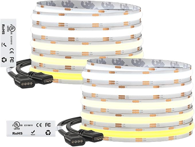 BTF-LIGHTING UL Listed Tunable White 3000K-6000K COB LED Strip Light,DC24V 32.8FT Dimmable CCT Ultra Bright Flexible LED Tape Light for Home Kitchen Office DIY Lighting(No Adapter or Controller)
