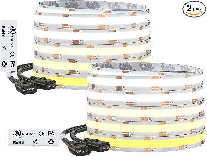 BTF-LIGHTING UL Listed Tunable White 3000K-6000K COB LED Strip Light,DC12V 32.8FT Dimmable CCT Ultra Bright Flexible LED Tape Light for Home Kitchen Office DIY Lighting(No Adapter or Controller)