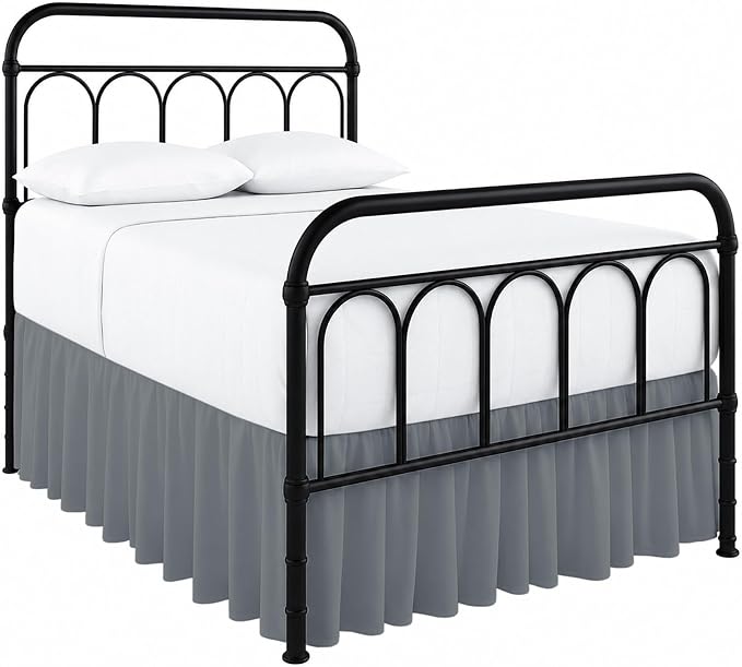 Ruffled Bed Skirt with Split Corners-Dust Ruffle - 18" Drop 100% Microfiber Soft,Sheen & Luxurious Look - Bed Skirts (Dark Grey -King)