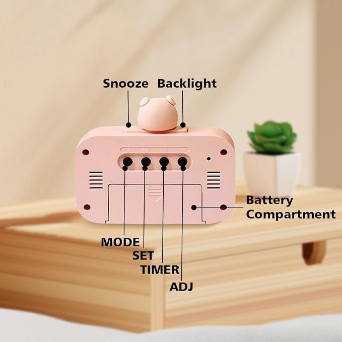 Cartoon Desktop Electronic LED Clock Cute Alarm Temperature (Pink Piggy)