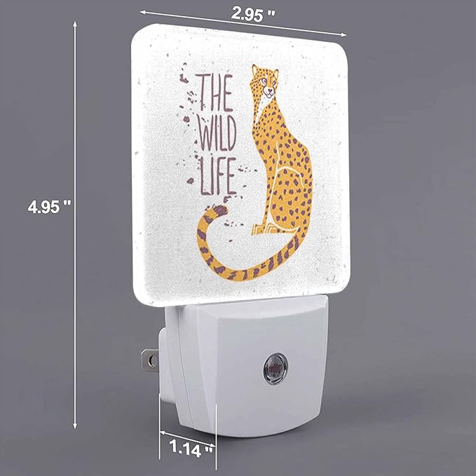 LED Night Light,Cartoon Amazing Cheetah LED Night Light Plug into Wall with Dusk to Dawn Light Sensor White Energy Efficient Nightlight for Bedroom Bathroom Hallway Living Room Kitchen