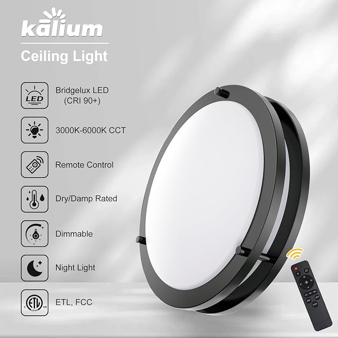 LED Ceiling Light with Remote 2 Pack 13 Inch Flush Mount Ceiling Light Fixture,24W 3000K-6000K Adjustable Color Temperature,Dimmable Lighting Fixtures for Kitchen Bedroom Hardwired Installation