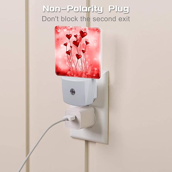 Red Hearts Night Light Plug into Wall,Romantic Sweet Heart Dusk to Dawn Night Light Plug in,0.5w Energy Saving Sleep Friendly NightLight for Kids, Ideal Gifts for Birthday Mother's Day