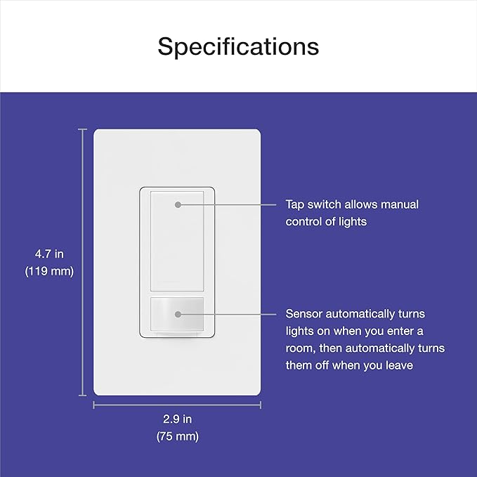 Lutron Maestro Motion Sensor Light Switch Indoor for Bathroom, Garage, Laundry Room, Closet, Occupancy Sensor Light Switch, Single-Pole, No Neutral, MS-OPS5M-IV