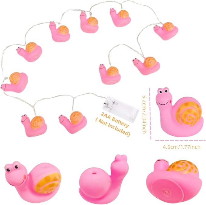 Cute Animal Snail Night Lights Snails String Lights 5.4FT 10 LED Battery Operated Bedroom Fairy Lights for Children Bedroom Home Holiday Decortion (Snails, 1.65m/10LED)