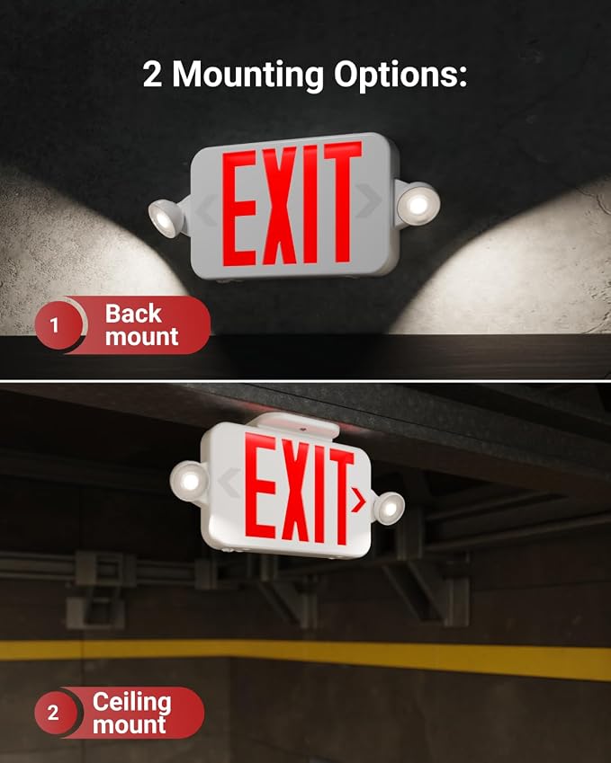 Sunco 12 Pack Red Exit Signs with LED Emergency Lights & Backup Battery | 120-277V Wall/Ceiling Mount, Two Adjustable LED Lights, Commercial Safety Lighting, 90 Minute Battery, 94V-0 Fire Resistant