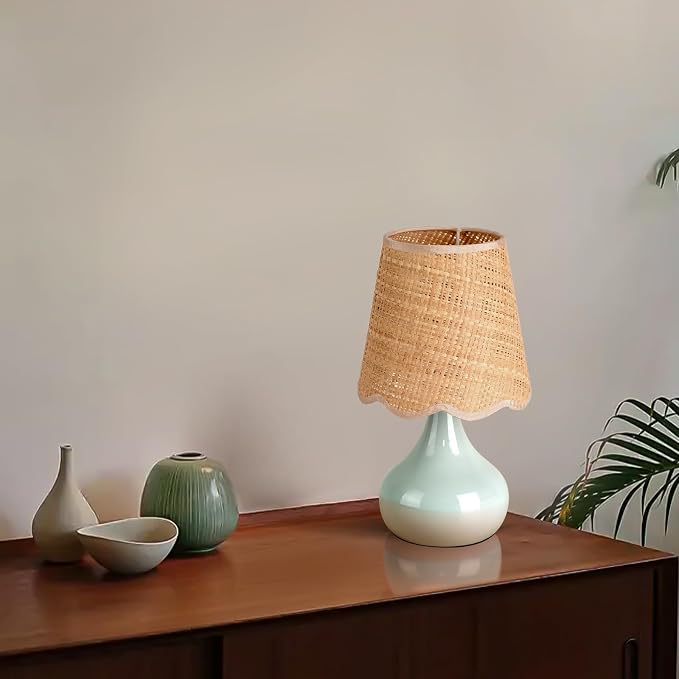 Blue Small Touch Control Table Lamp for Bedroom, Blue Bedside Lamps for Nightstand,Cute Mini Small Table Lamps for Small Spaces with Scalloped Shade for Kitchen Counter,Bookshelf,Living Room
