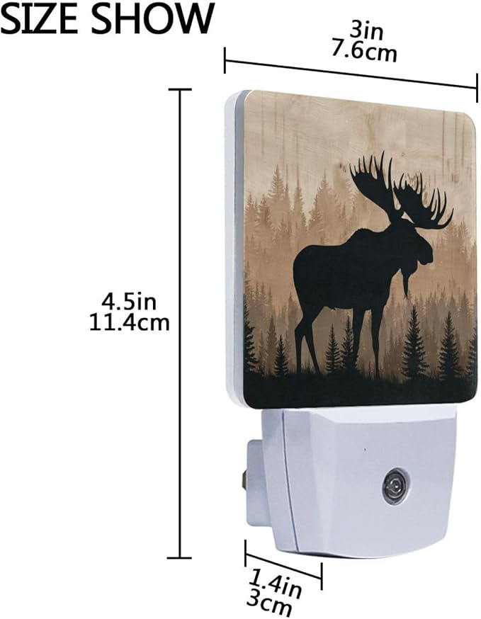 Moose Brown Wood Night Light Dusk to Dawn Sensor LED Night Dimmable Nightlight Lights Plug into Wall for Living Room
