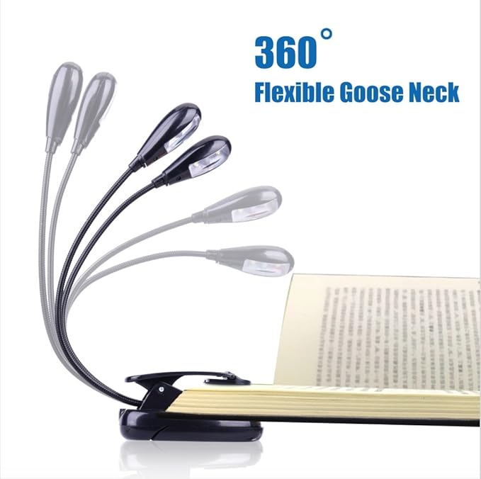 Music Stand Light, 1/2/4/10 Pack Clip on LED Book Lights, USB and AAA Battery Operated, Reading Lamp in Bed, 4 Brightness Levels, Ideal for Musician, Piano Player, Sheet Music, Travel (Dual Arm)