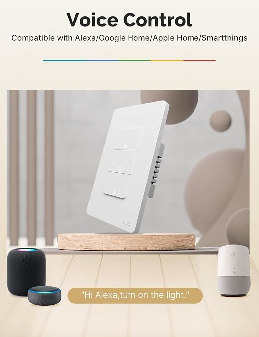 MOES WiFi Smart 3 Gang Light Switches, No Neutra, Require Capacitors | 2.4GHz Triple Single Pole Switch, Work with Alexa Google Assistant